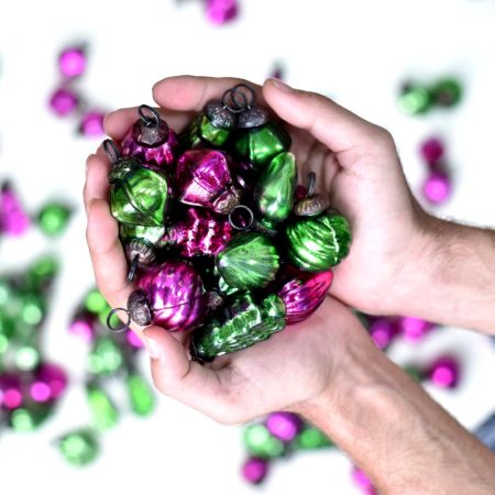 25 Pieces Pink and Green Christmas Ornaments - Vintage Golden Christmas Tree Ornaments